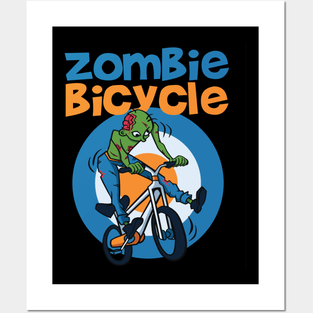 Zombie driving bicycle Wall Art by Pixeldsigns